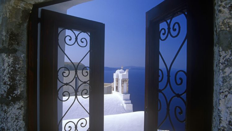 window, Santorini, Greece HD Wallpaper Desktop Background