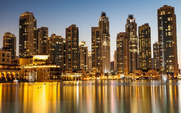 dubai, Golden, Reflections, United, Arab, Emirates, Architecture, Buildings, Skyscrapers, Lights HD Wallpaper Desktop Background