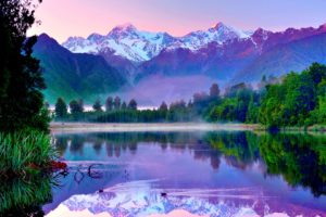 landscapes, Reflection, Hdr, Mountains, Sky, Snow, Trees, Forest, Shore, Fog