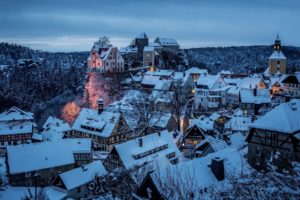 honshtayn, Saxon, Sachsische, Schweiz, Germany, Town, Winter, Snow, Night, Sky, Roof