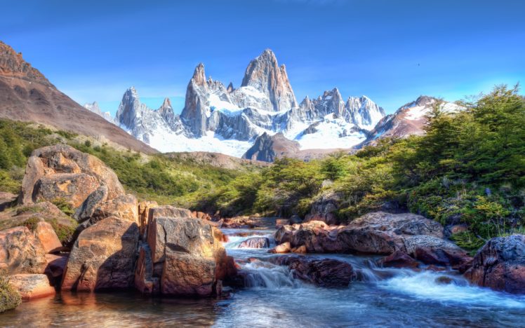 mountains, And, River, Hdr HD Wallpaper Desktop Background