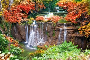 rivers, Streams, Landscapes, Cliff, Splash, Spray, Trees, Forest, Garden, Autumn, Fall