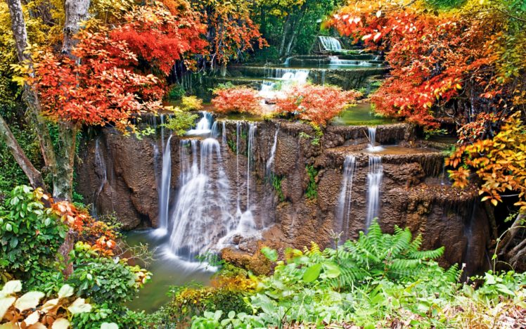 rivers, Streams, Landscapes, Cliff, Splash, Spray, Trees, Forest, Garden, Autumn, Fall HD Wallpaper Desktop Background