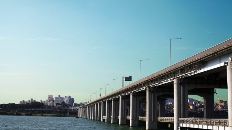 blue, Cityscapes, Bridges, Cyan, Seoul, Rivers HD Wallpaper Desktop Background