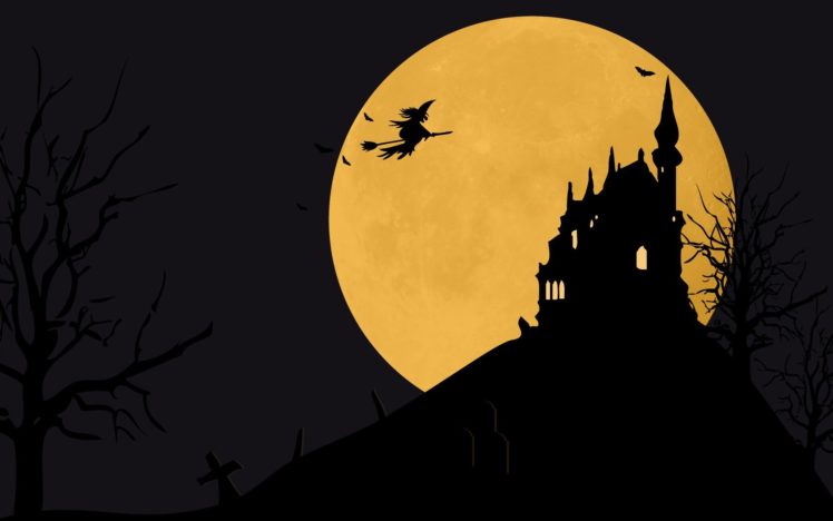 castles, Trees, Halloween, Moon, Witches HD Wallpaper Desktop Background