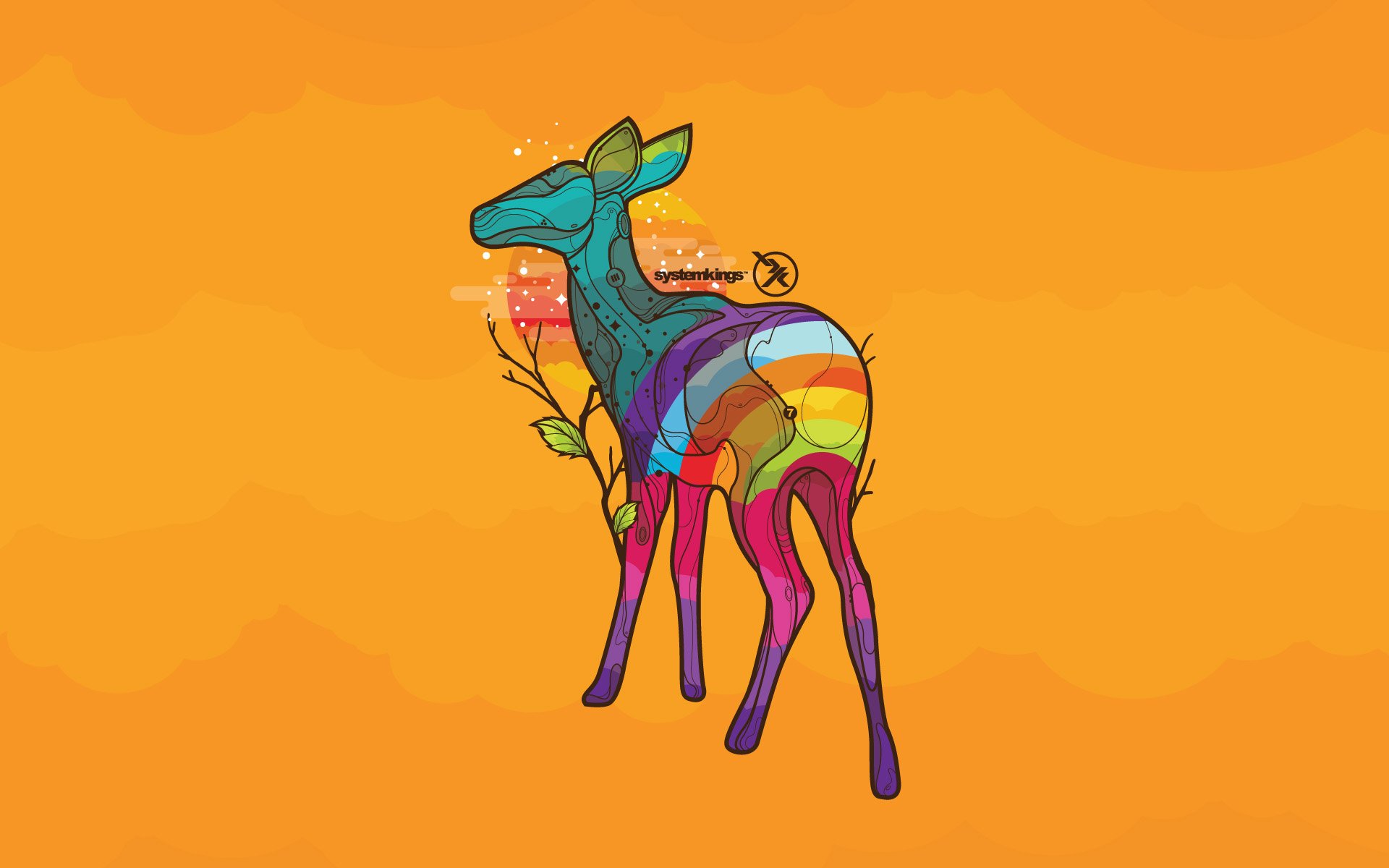 multicolor, Animals, Deer, Digital, Art, Pop, Art, Yellow, Background Wallpaper