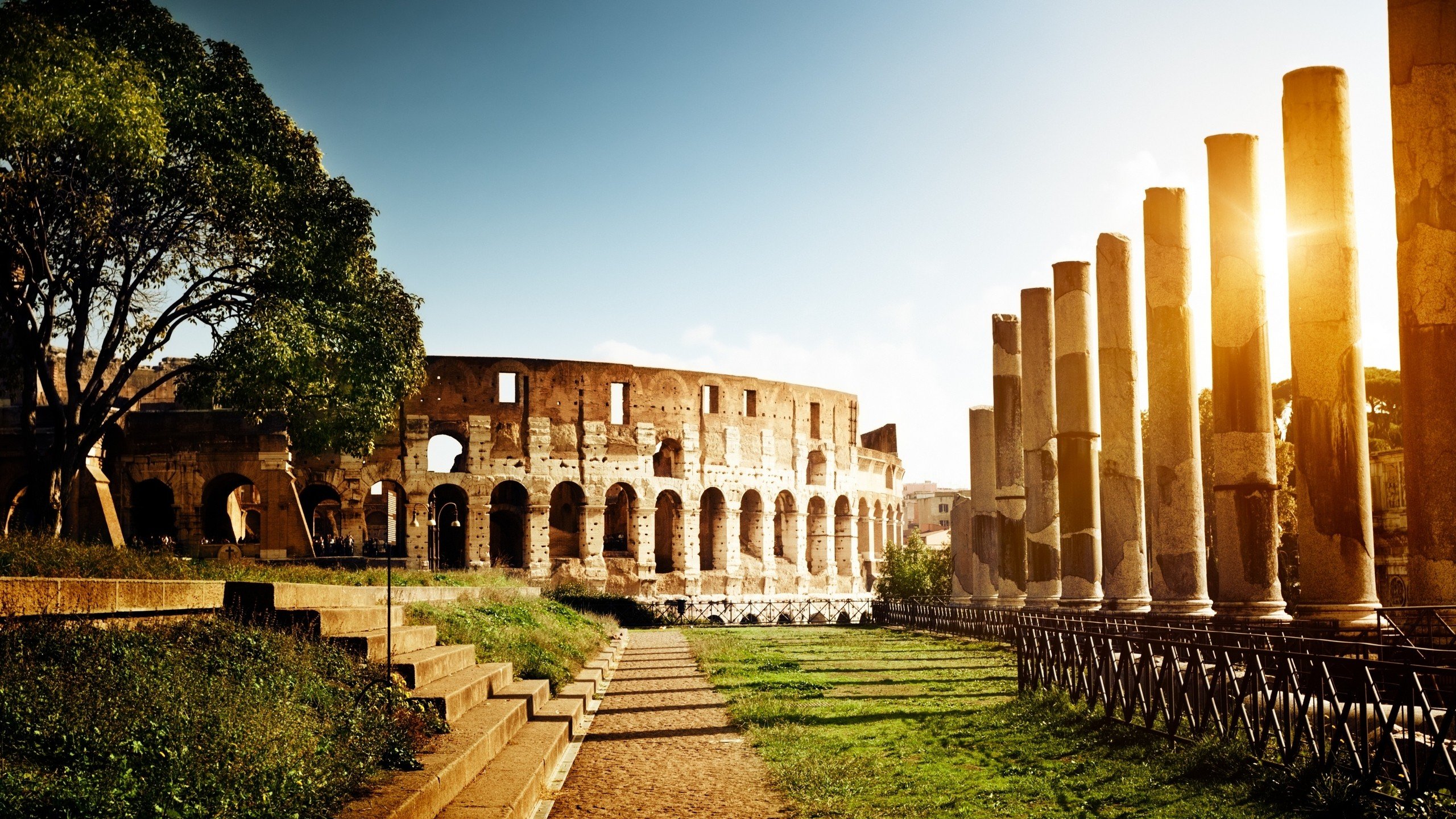 nature, Trees, Architecture, Grass, Rome, Italy, Colosseum Wallpaper