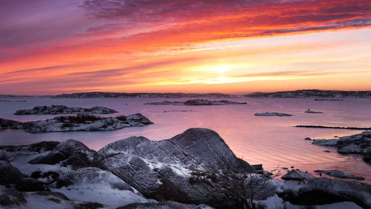 landscapes, Shore, Coast, Rock, Stone, Bay, Fjord, Water, Sea, Ocean, Sky, Clouds, Sunrise, Sunset HD Wallpaper Desktop Background