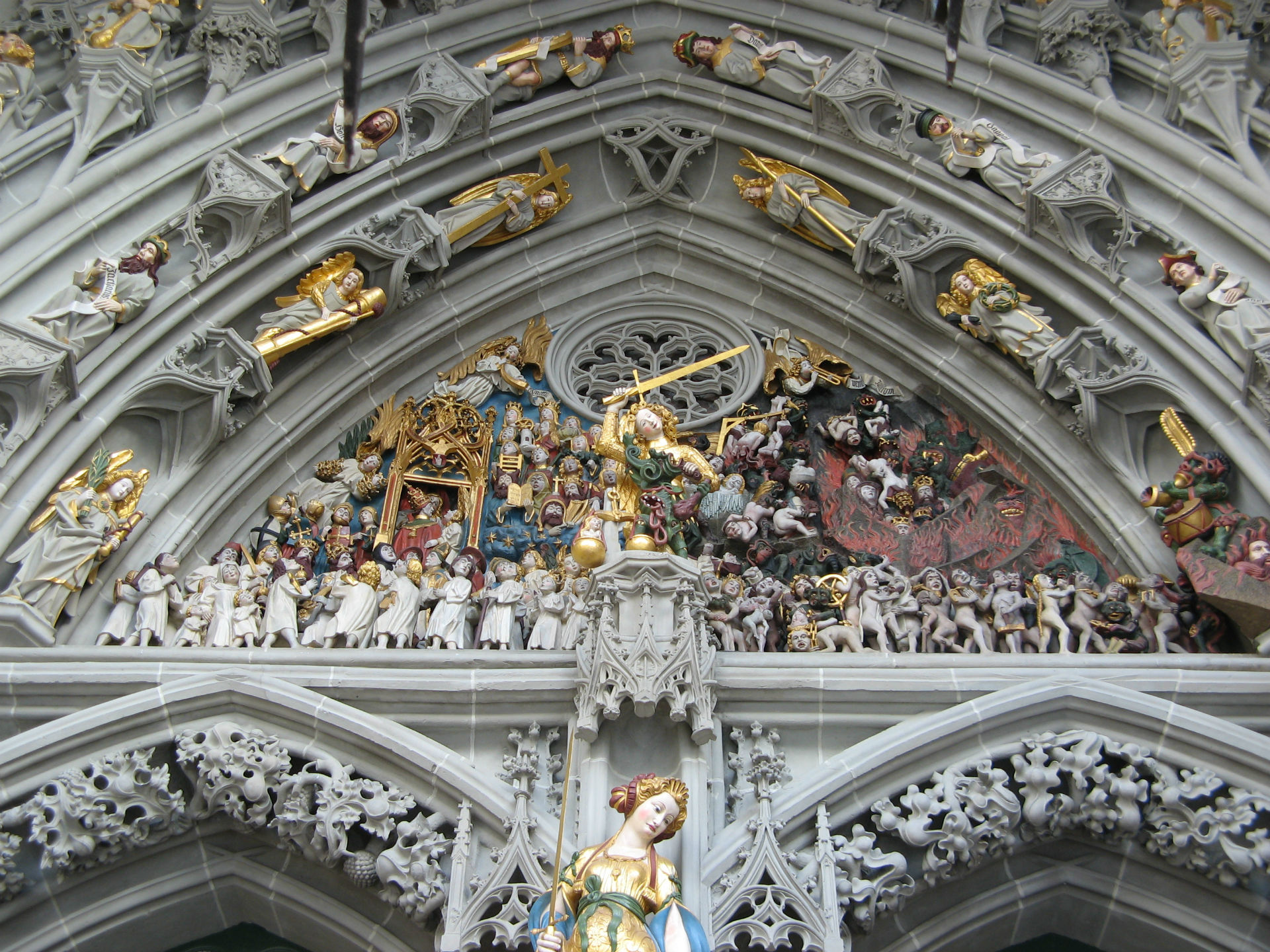 cathedral, Of, Berne, Munster, Switzerland, Statue, Sculpture, Weapons, Angels, Religion, Catholic Wallpaper