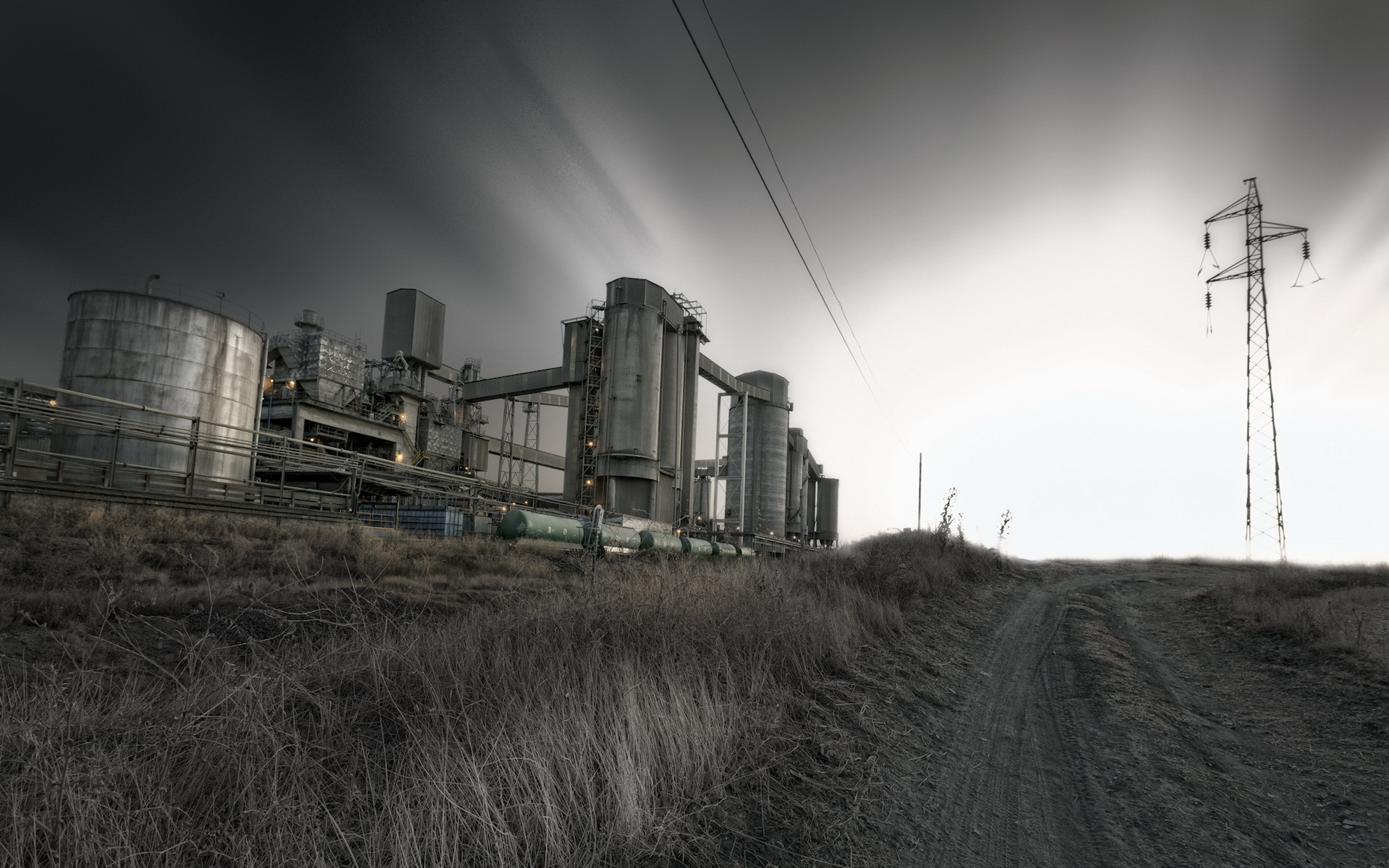 factory, Refinery, Silo, Landscapes, Nature, Roads, Rustic, Steel, Sky