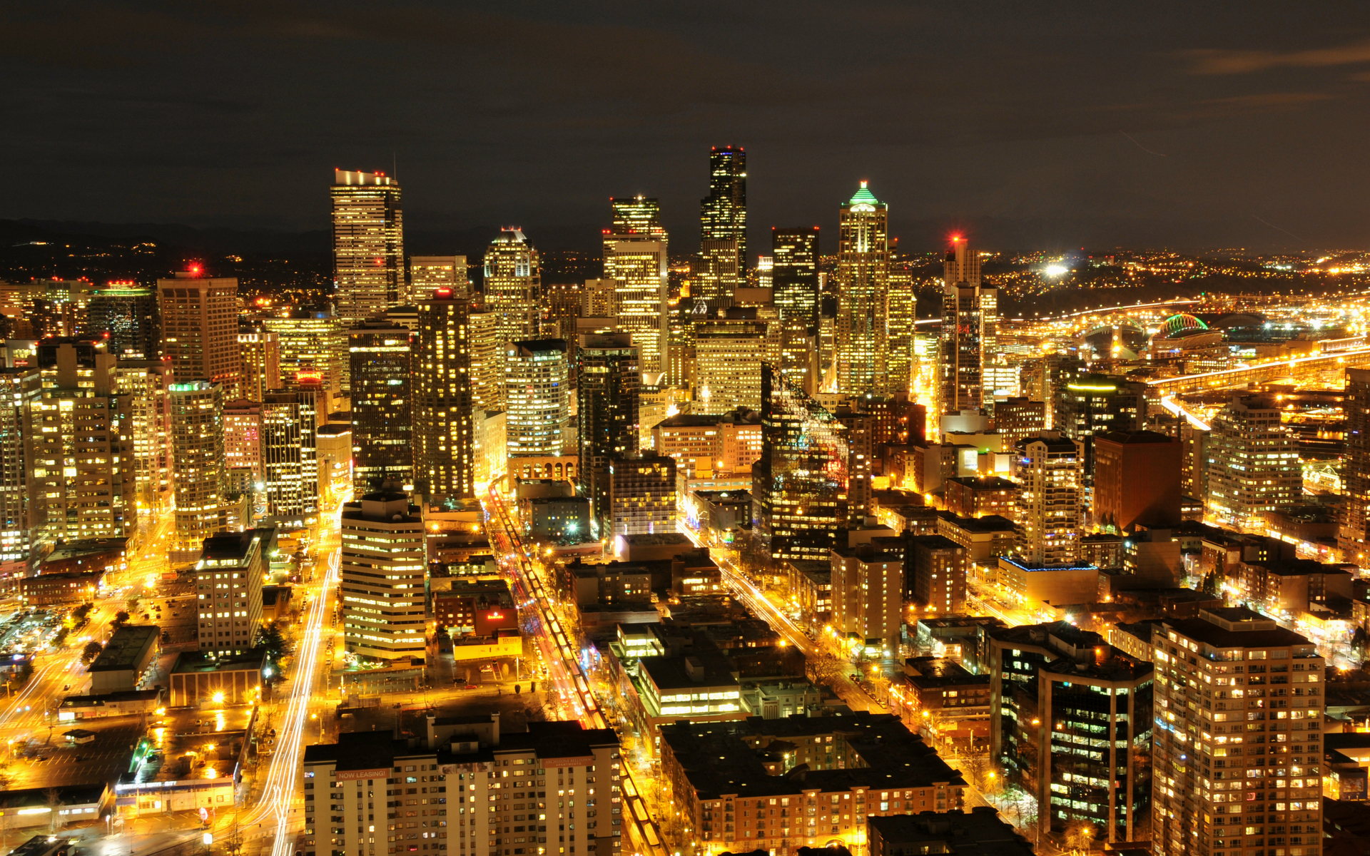 seattle, Washington, Usa, America, Hdr, Night, Skyline, Cityscapes, Architecture, Buildings, Skyscrapers, Lights Wallpaper