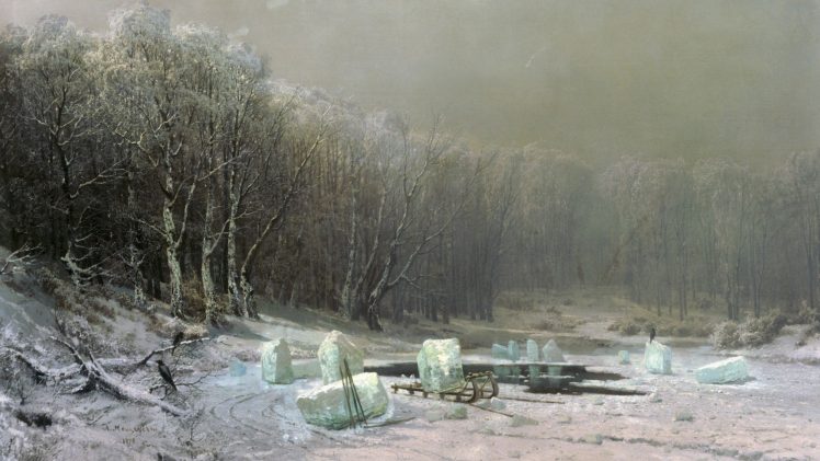 ice, Winter, Snow, Forests, Artwork, Rivers HD Wallpaper Desktop Background
