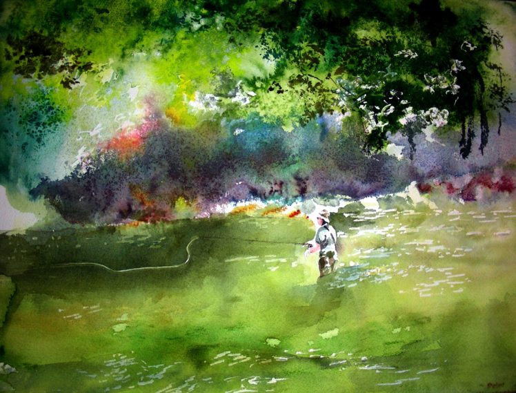 fishing, Fish, Sport, Water, Fishes, River, Artwork, Mood, Painting HD Wallpaper Desktop Background