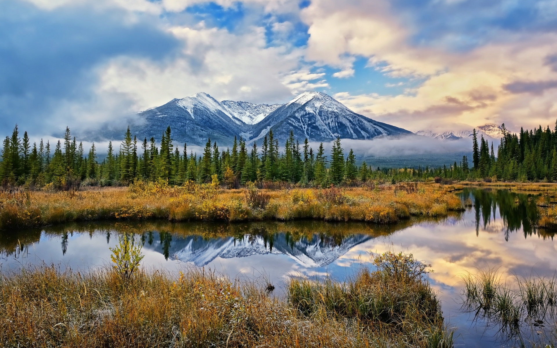 landscapes, Reflection, Mountains, Sky, Clouds Wallpaper