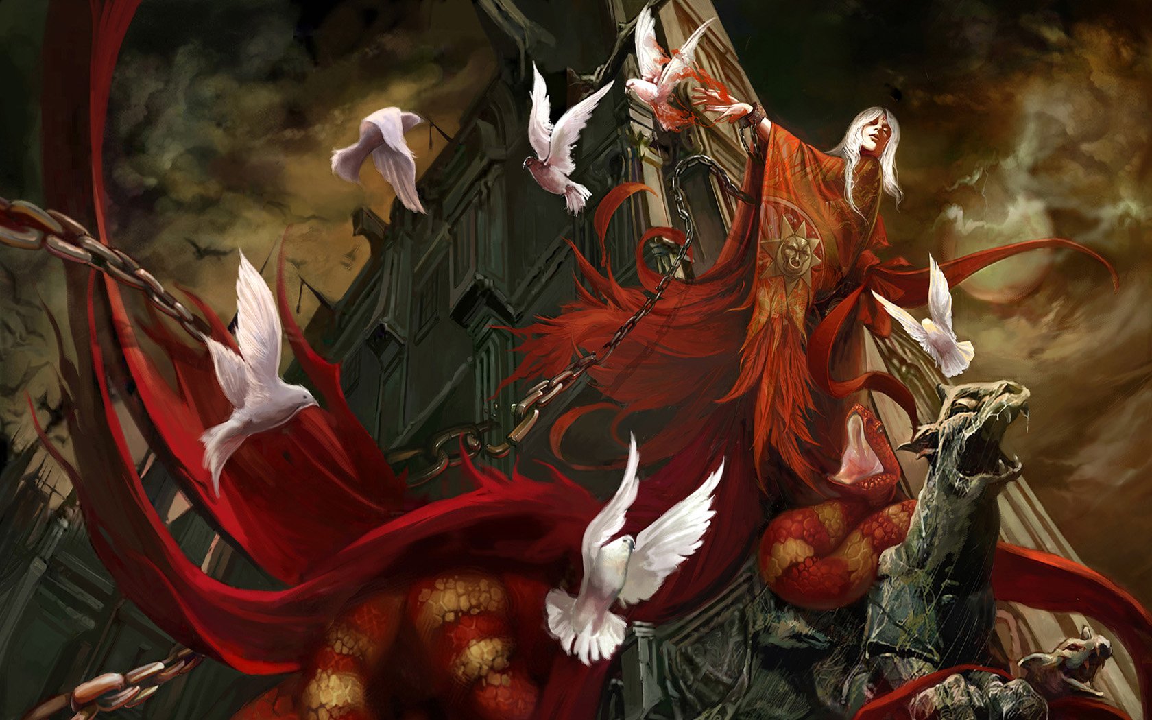 fantasy, Birds, Houses, Snakes, Spirit, Haunted Wallpaper