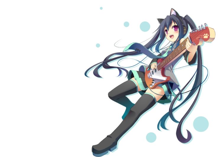 headphones, K on , Cat, Ears, Guitars, Nakano, Azusa, Anime HD Wallpaper Desktop Background