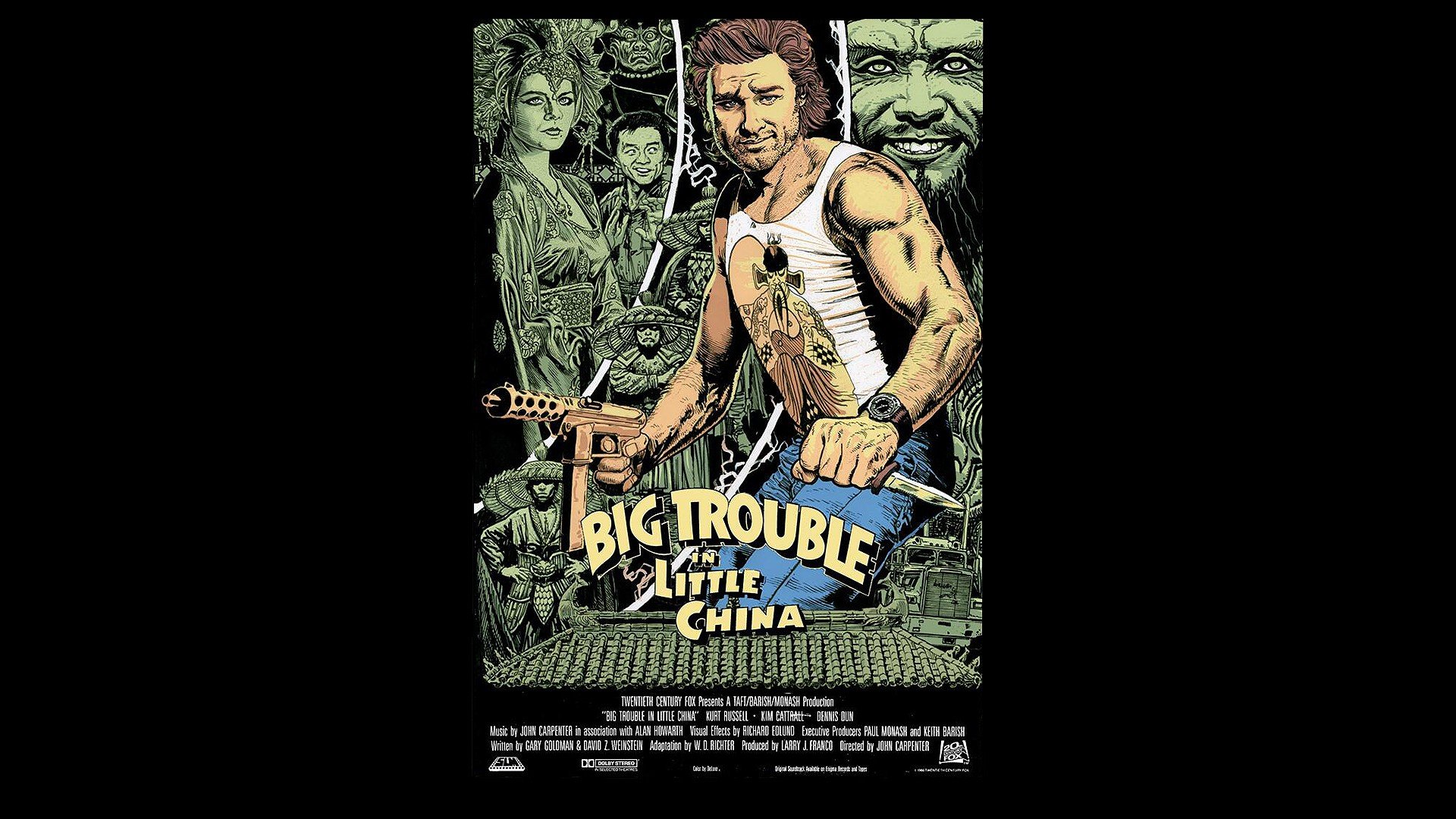 movies, Big, Trouble, In, Little, China, Kim, Cattrall, Kurt, Russell, Black, Background, John, Carpenter Wallpaper