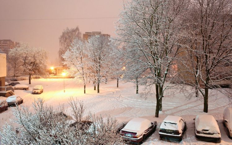 winter, Snow, Night, Cars HD Wallpaper Desktop Background