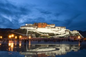 water, Lights, China, Buildings, Tibet, Reflections, Potala