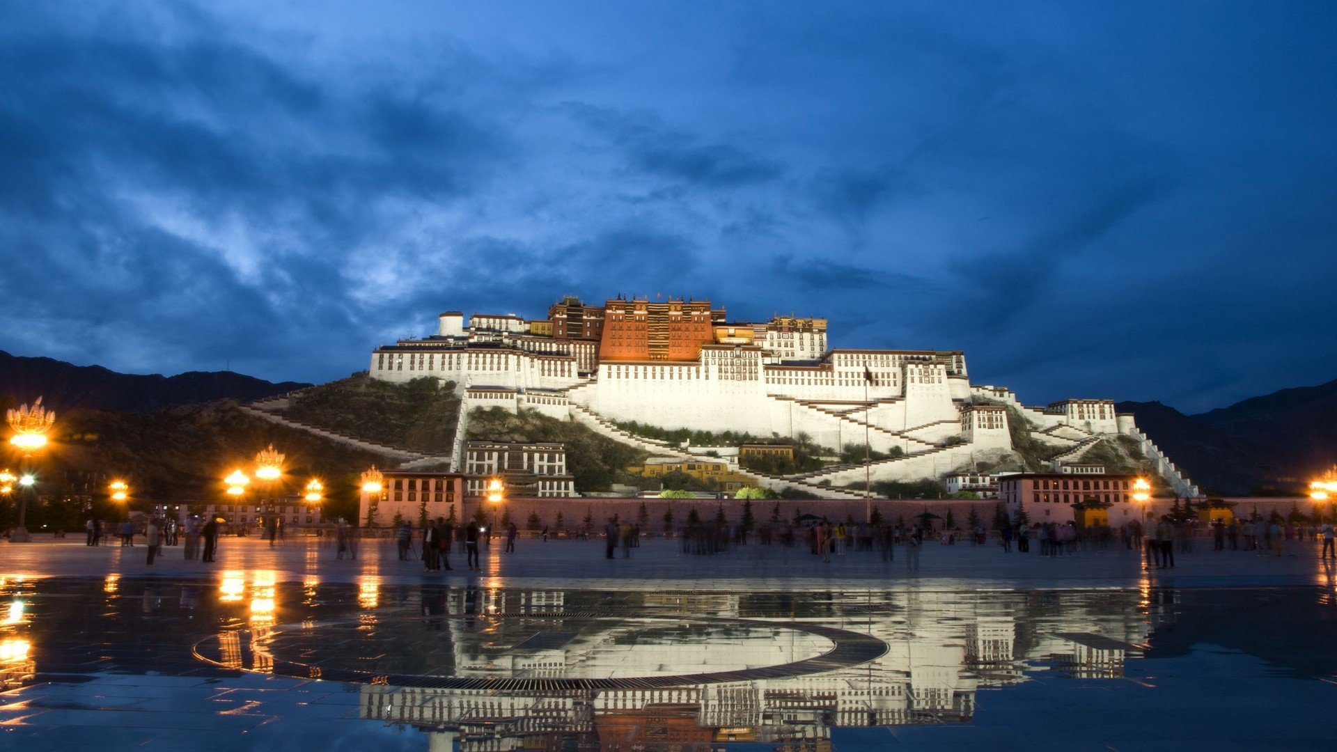 water, Lights, China, Buildings, Tibet, Reflections, Potala Wallpaper