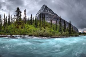 landscapes, Rapids, Timelapse, Trees, Forest, Woods, Shore, Bank, Mountains, Sky, Clouds
