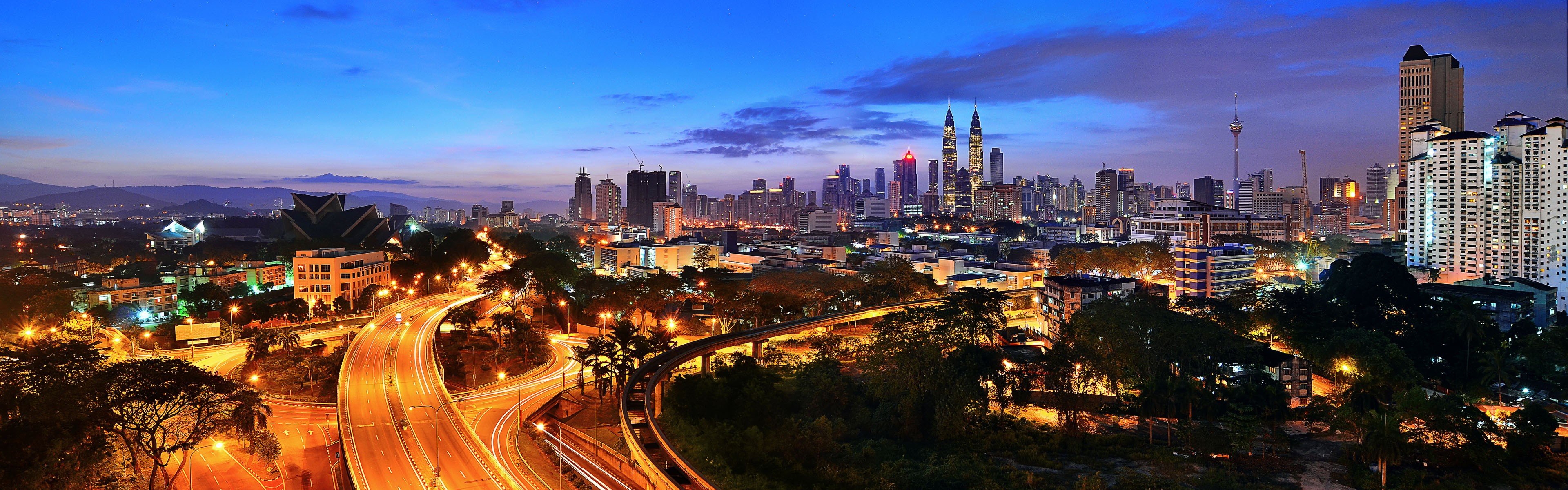 cityscapes, Highways, Malaysia, City, Lights, Panorama, Kuala, Lumpur Wallpaper