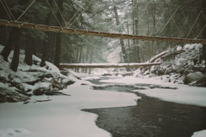 landscapes, Winter, Snow, Ice, Frozen, Stream, Trees, Forest, Woods, Bridges, Architecture