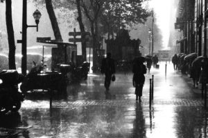 paris, France, Storm, Rain, Wet, Water, Monochrome, Black, White, Cities, Sidewalk, People, Urban, Buildings