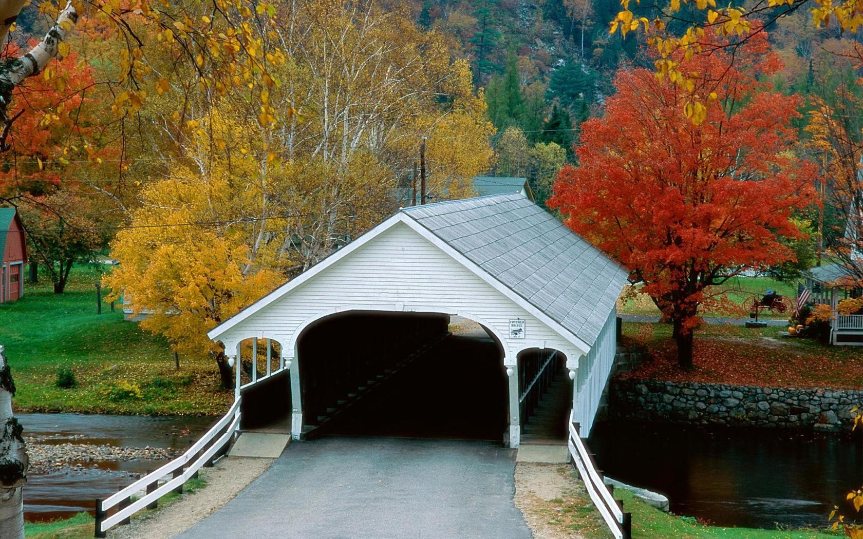 autumn, Bridges, Villages, New, Hampshire Wallpaper