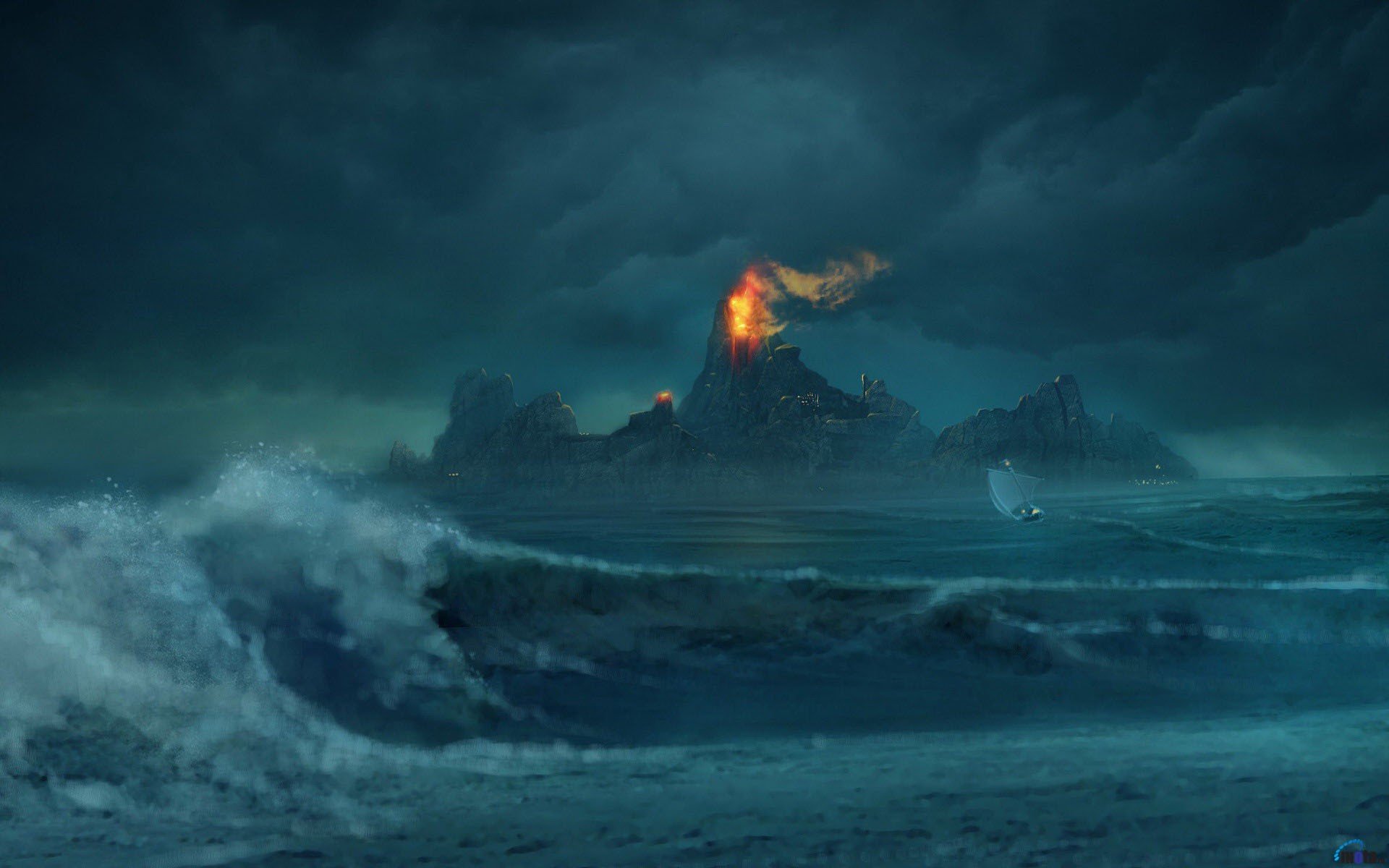 landscapes, Nature, Waves, Fantasy, Art, Boats, Artwork, Sailboats Wallpaper