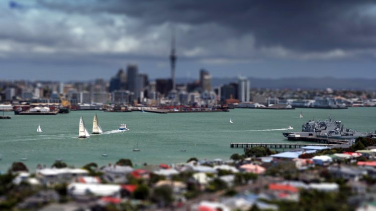 cityscapes, Auckland, Tilt shift HD Wallpaper Desktop Background