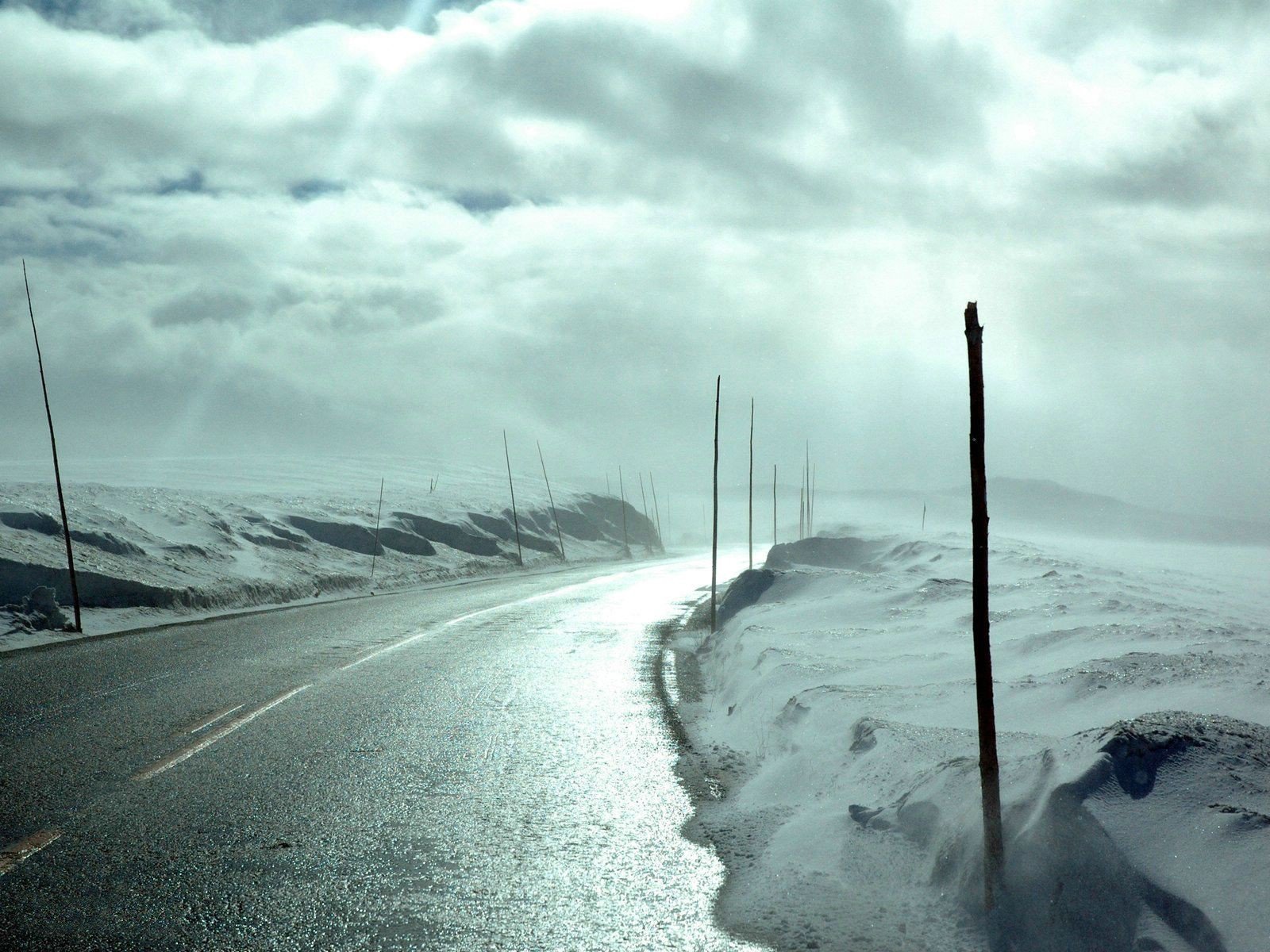 clouds, Landscapes, Winter, Roads Wallpaper