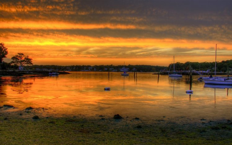 sunset, Landscapes, Nature, Coast, Boats, Vehicles HD Wallpaper Desktop Background