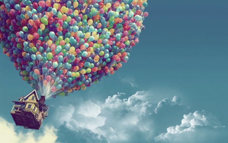 clouds, Pixar, Houses, Up,  movie , Balloons, Skyscapes HD Wallpaper Desktop Background