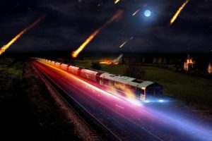 light, Nature, Night, Fire, Moon, Grass, Houses, Trains, Glowing, Asteroids, Meteorites