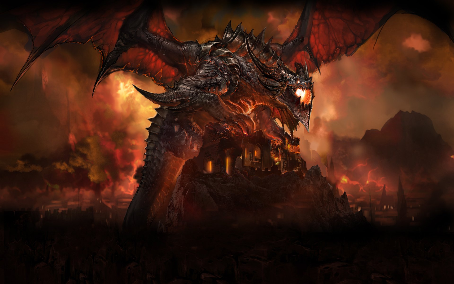 dragons, World, Of, Warcraft, Destruction, Deathwing Wallpaper