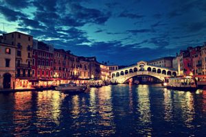rialto, Bridge, At, Night,  , Venice,  , Italy