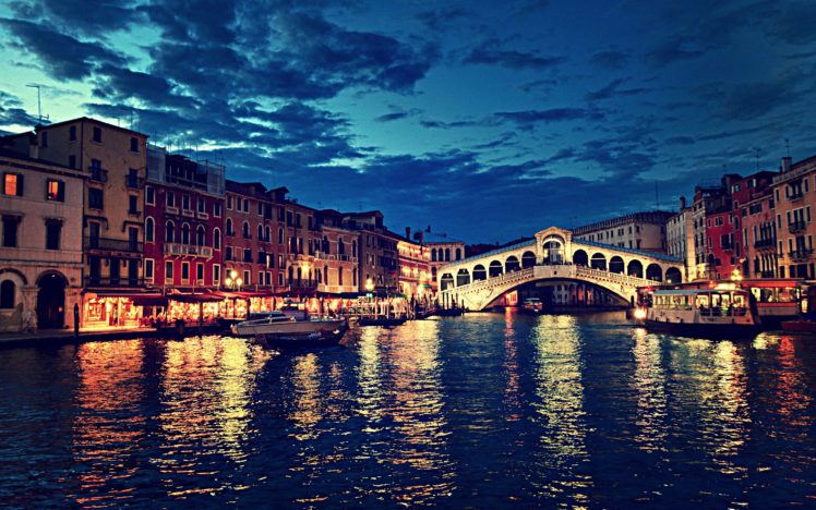 rialto, Bridge, At, Night,  , Venice,  , Italy HD Wallpaper Desktop Background