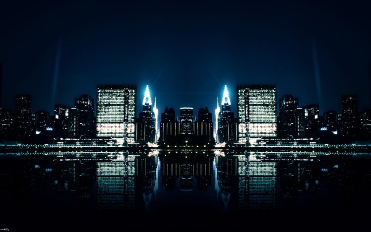 city, Night, Reflections wide HD Wallpaper Desktop Background