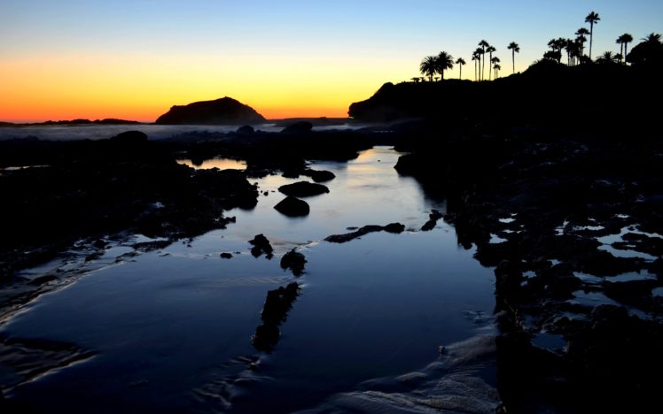 sunset, At, Laguna, Beach wide HD Wallpaper Desktop Background