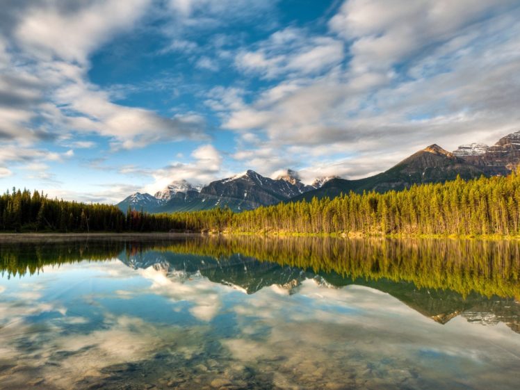 mountains, Clouds, Landscapes, Nature, Trees, Lakes, Reflections HD Wallpaper Desktop Background
