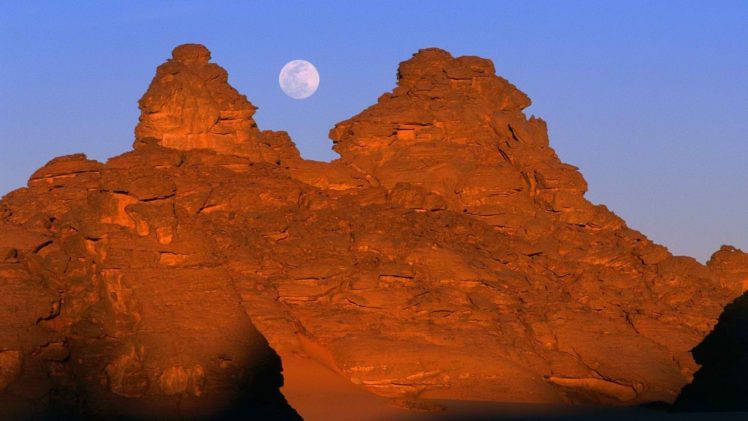 mountains, Libya, Full, Moon HD Wallpaper Desktop Background