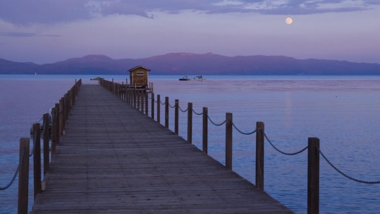 piers, California, Full, Moon, Lake, Tahoe HD Wallpaper Desktop Background