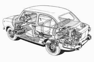 1964, Fiat, 850, Classic, Interior, Engine