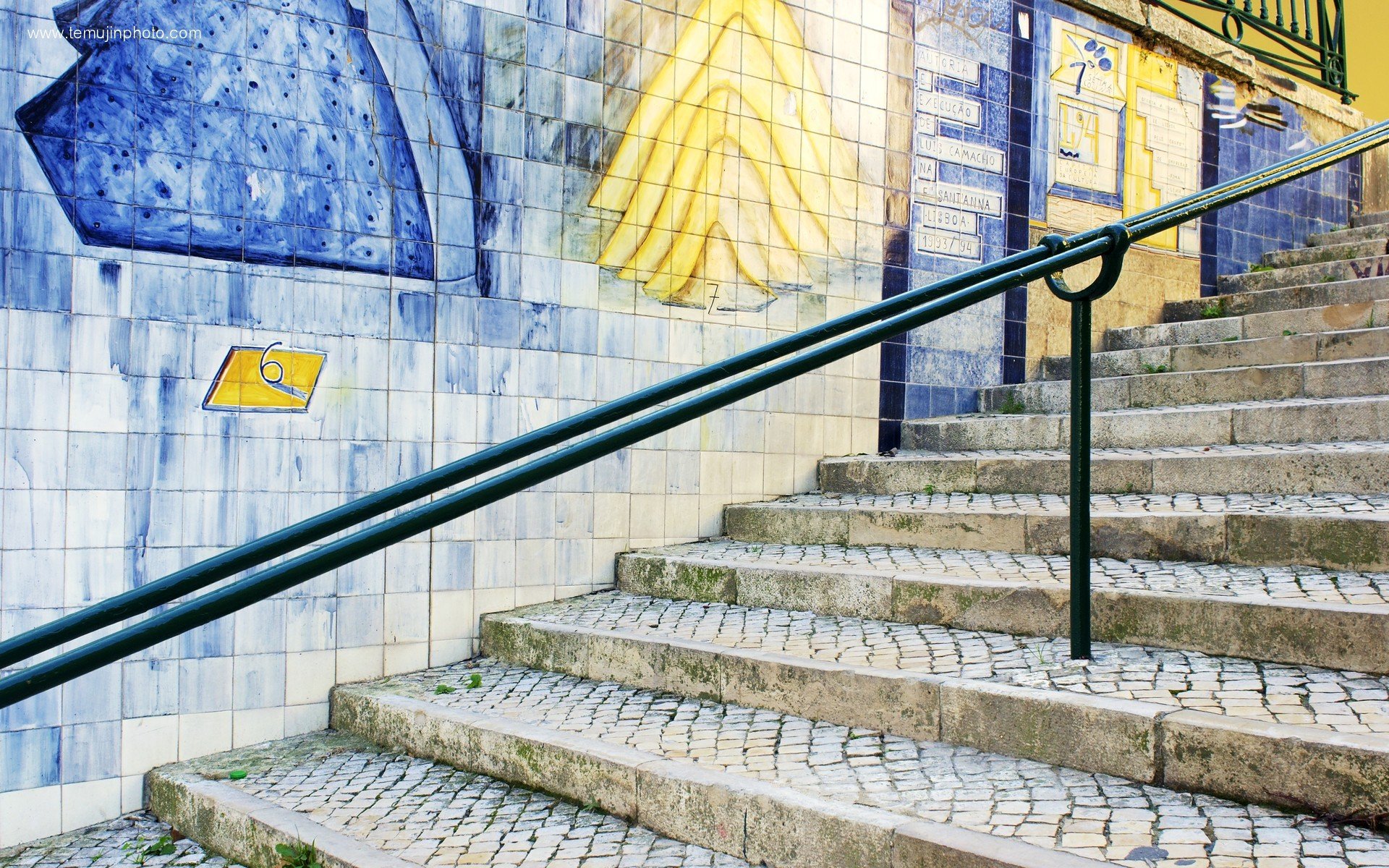 blue, Cityscapes, Stairways, Portugal, Travel, Stairs, Tiles, Lisbon Wallpaper