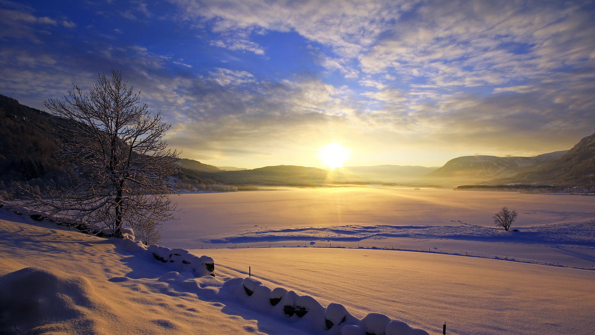 landscapes, Lakes, Winter, Snow, Sunset, Sunrise, Sky, Clouds, Ice, Frozen Wallpaper