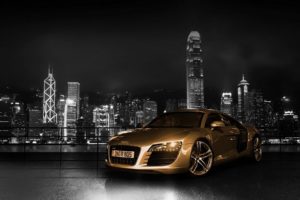 cityscapes, Cars, Gold, Audi, Buildings, Hong, Kong, German, Cars, Golden, Car