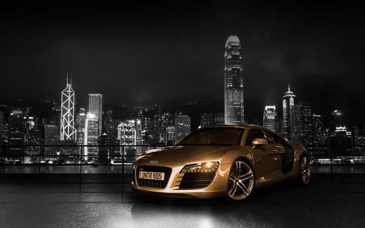 cityscapes, Cars, Gold, Audi, Buildings, Hong, Kong, German, Cars, Golden, Car HD Wallpaper Desktop Background