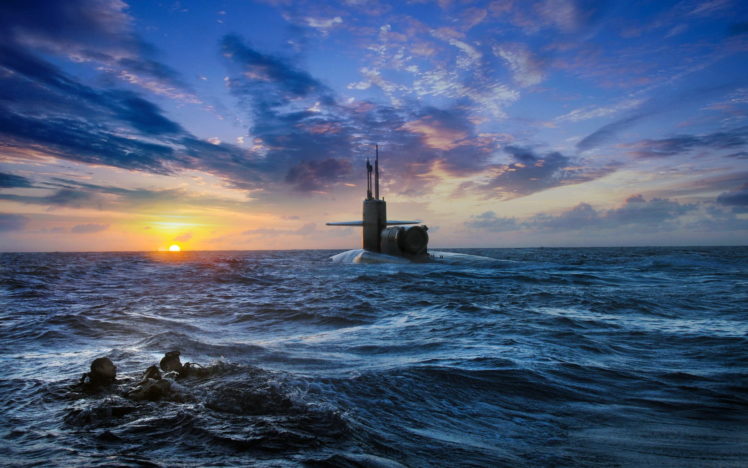 military, Navy, Weapons, Submarines, Warriors, Soldiers, Seals, Ocean, Sea, Hdr, Sunset, Sunrise, Sky, Clouds HD Wallpaper Desktop Background