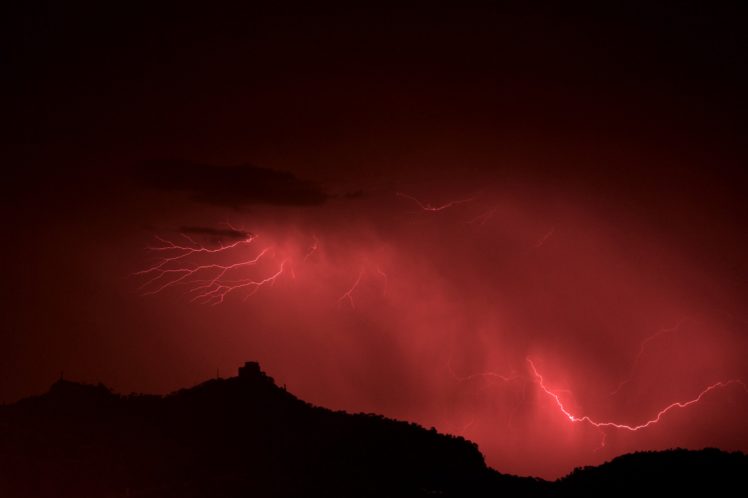 red, Lightning HD Wallpaper Desktop Background